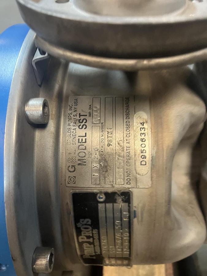 Used GOULDS,1X2-6, MODEL SST CENTRIFUGAL PUMP 9STK1 7.5HP 3450RPM