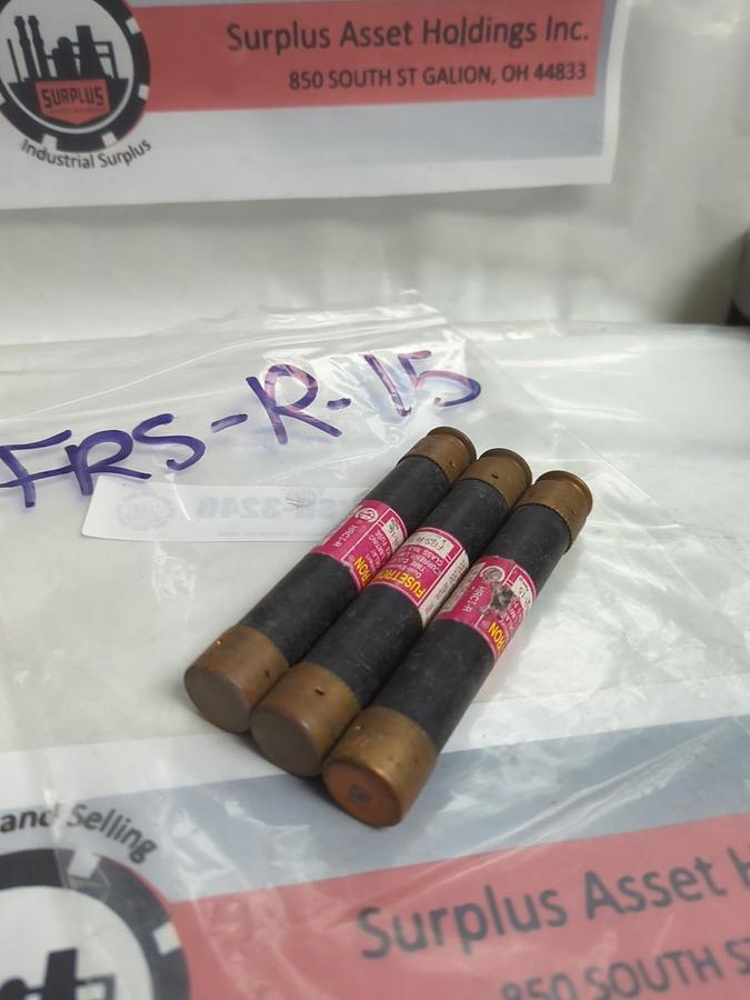 Used COOPER BUSSMANN,FRS-R-15,FUSETRON 15 AMP FUSE LOT OF 3 PRE-OWNED