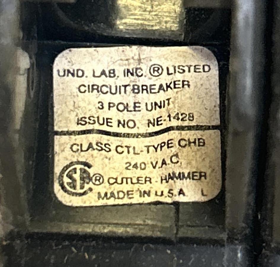 Used CUTLER-HAMMER,CHB330,CIRCUIT BREAKER 30A 240V 3P