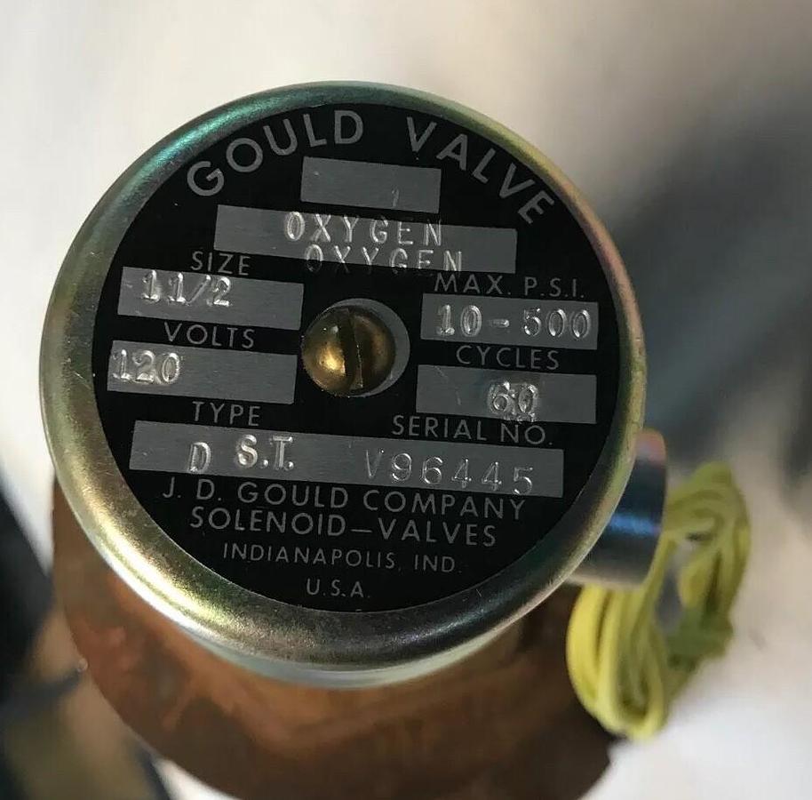 J.D. Gould,D.S.T.,Oxygen Solenoid Valve 1-1/2 INCH 120V 10-500PSI