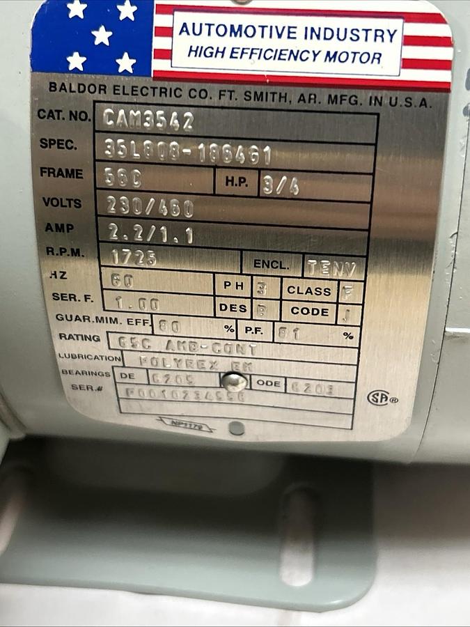 Used BALDOR,CAM3542,MOTOR 3/4HP 230/460V 1725 RPM 56C FRAME