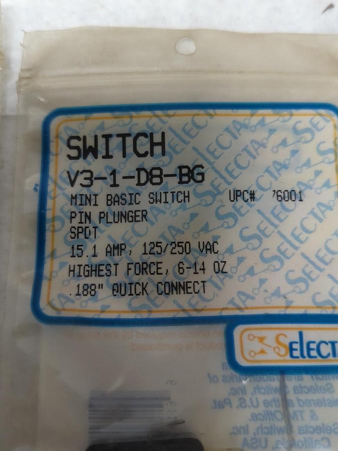 SELECTA,V3-1-D8-BG,MINI BASIC SWITCH 15.1 AMP 125/250 VAC LOT OF 3 NOS