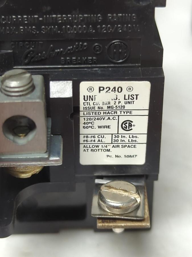 Used ARROW HART,P4240,PUSH-O-MATIC CIRCUIT BREAKER 40 AMP 2-POLE LOT OF 5 PRE-OWNED