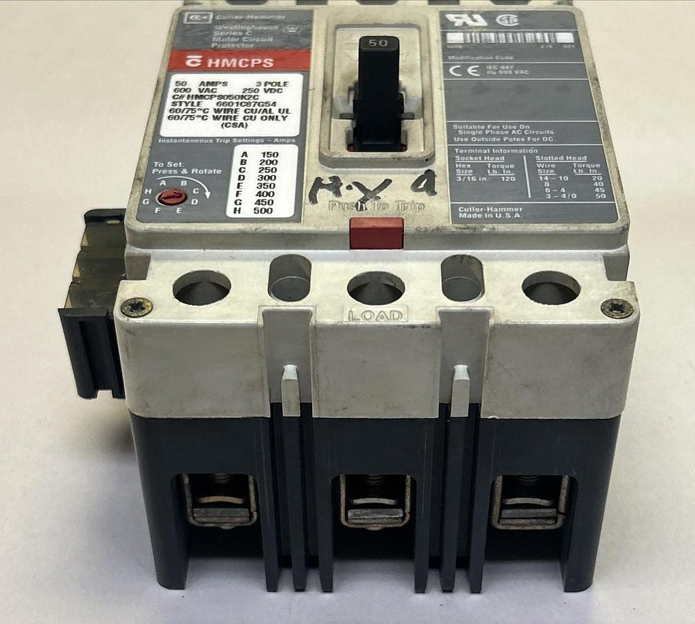 Used CUTLER-HAMMER,HMCPS050K2C,CIRCUIT BREAKER 50A 600V 3P