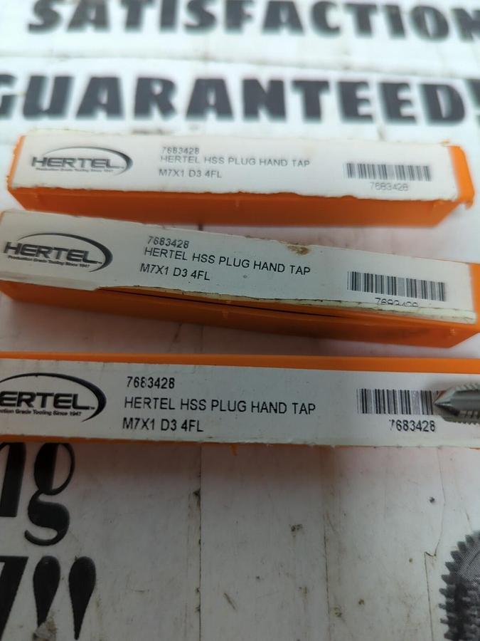 HERTEL,7683428 M7X1 D3 4FL,TIN HIGH SPEED STEEL STRAIGHT HAND TAP LOT OF 3