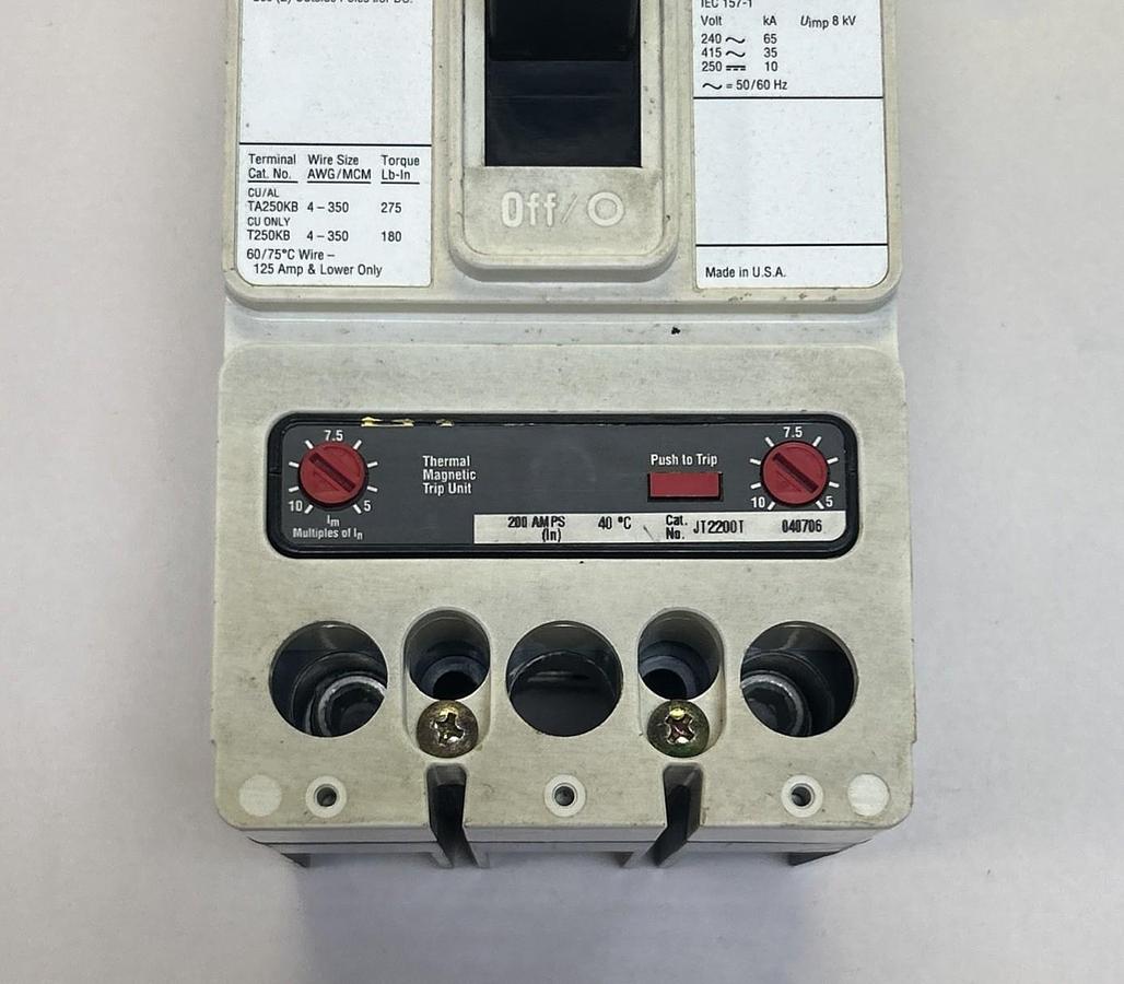 Used CUTLER-HAMMER,JD2250F,CIRCUIT BREAKER 250A 600V 2P