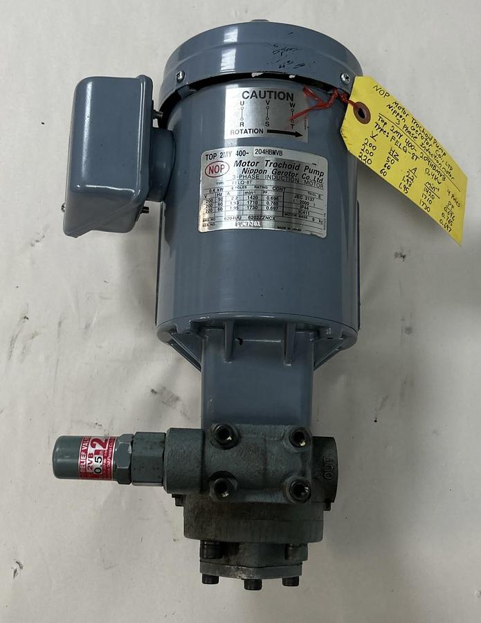 Used NIPPON,2MY400-204HBMVB,MOTOR TROCHOID PUMP 0.4KW 200/220V 1420/1730RPM 3PH