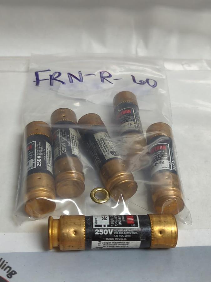 Used COOPER BUSSMANN,FRN-R-60,FUSETRON 60 AMP FUSE LOT OF 6 PRE-OWNED