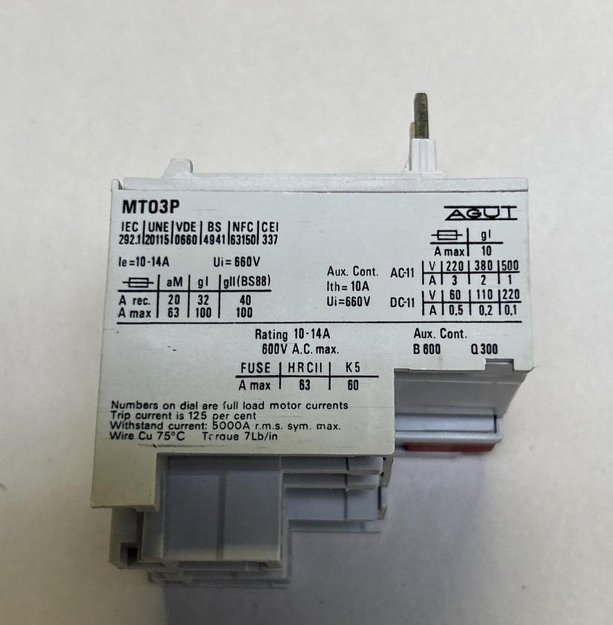 AGUI,MT03P,THERMAL OVERLOAD RELAY NOS