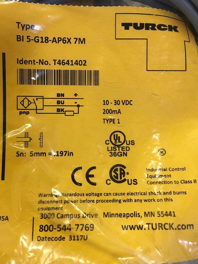 Turck,B1 5-G18-AP6X 7M,Proximity Sensor LOT OF 2