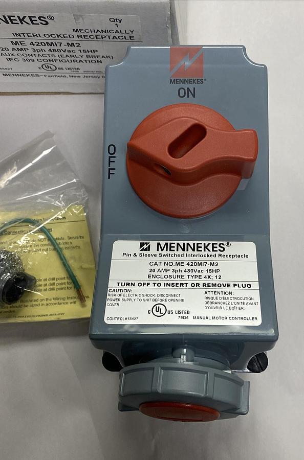 MENNEKES,ME420MI7M2,MECHANICALLY INTERLOCKED RECEPTACLE 20A 3PH 480V 15HP NEW