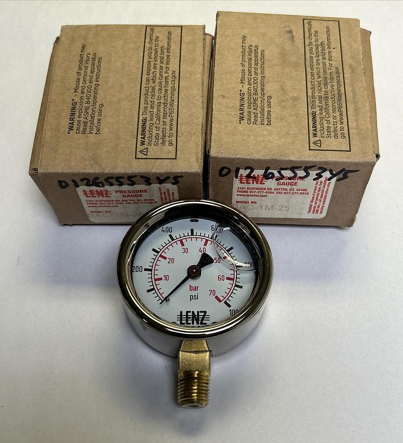 LENZ,BAC-1M-25,PRESSURE GAUGE 0-1000 PSI LOT OF 2 NOS
