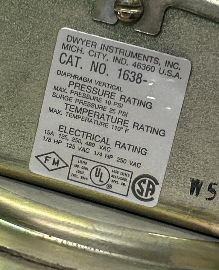DWYER,1638,PRESSURE SWITCH NOS