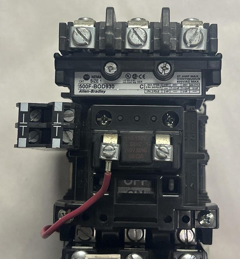 Used ALLEN BRADLEY,500F-BOD930,CONTACTOR NEMA SIZE 1 27A 600V