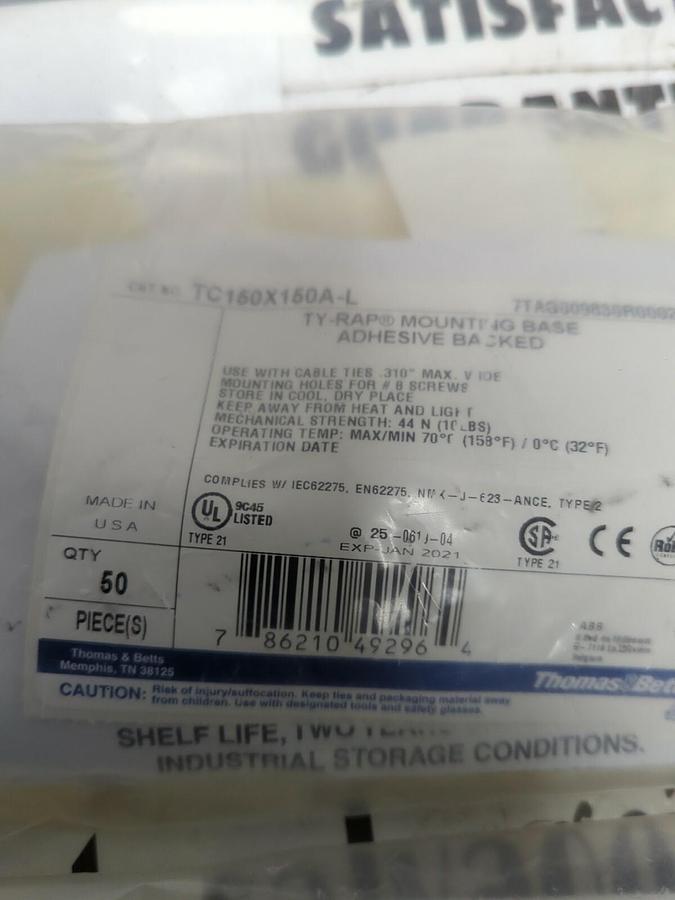 THOMAS&BETTS,TC150X150A-L,TY-RAP ADHESIVE #8 MOUNTING SCREW HOLE LOT OF 60 NOS