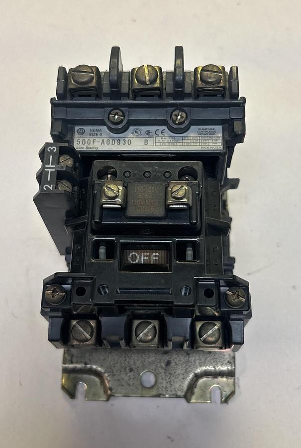 Used ALLEN BRADLEY,500F-A0D930,SIZE 0 MOTOR STARTER 18A 600V