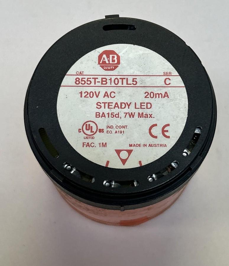 ALLEN BRADLEY,855T-B10TL5,AMBER STEADY LED STACK LIGHT NOS
