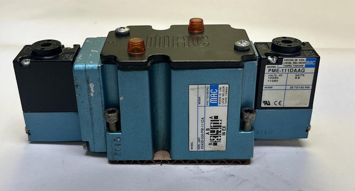 Used MAC VALVES,6343D-000-PM-111DA,PNEUMATIC SOLENOID VALVE