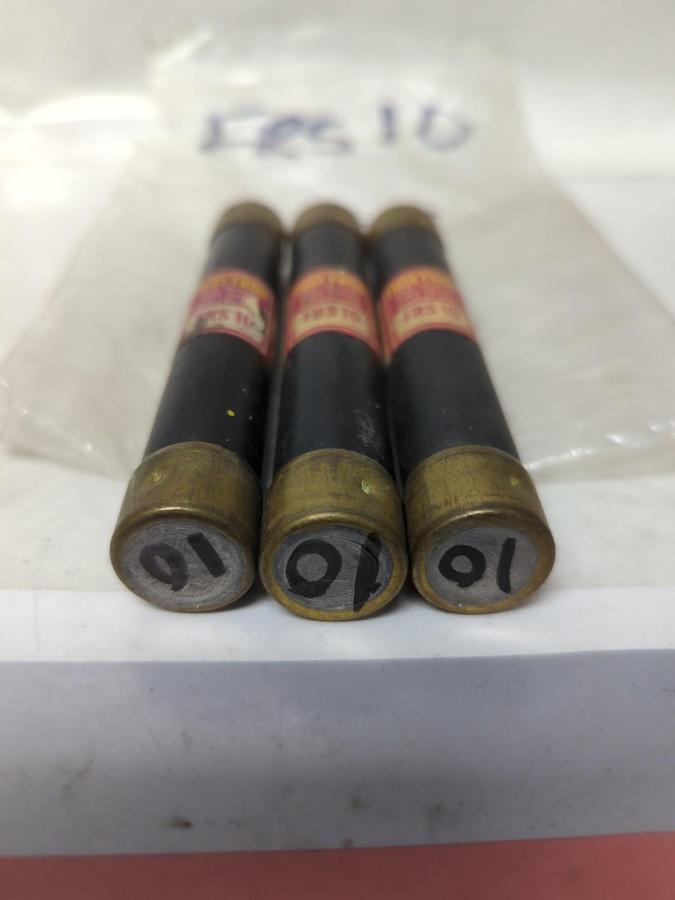 Used COOPER BUSSMANN,FRS-10,FUSETRON 10 AMP FUSE LOT OF 3 PRE-OWNED