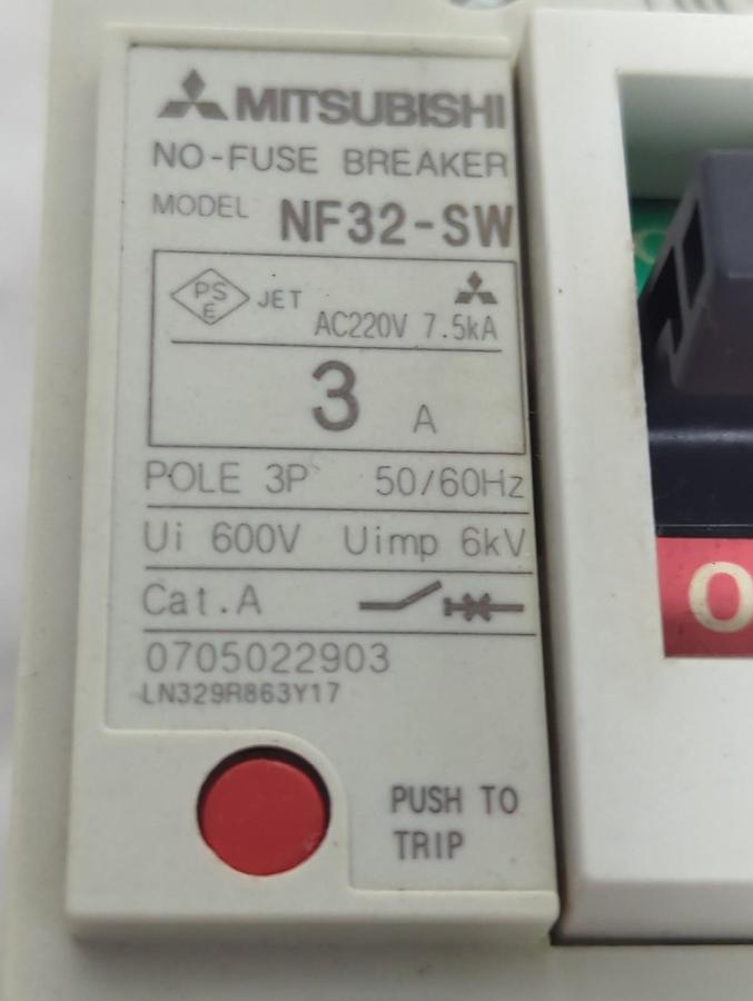 Used MITSUBISHI,NF32-SW,CIRCUIT BREAKER 3 AMP 3-POLE PRE-OWNED