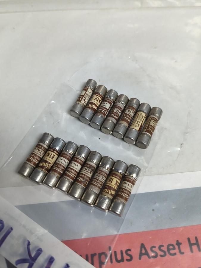 Used COOPER BUSSMANN,KTK-10,LIMITRON 10 AMP FUSE LOT OF 15 PRE-OWNED