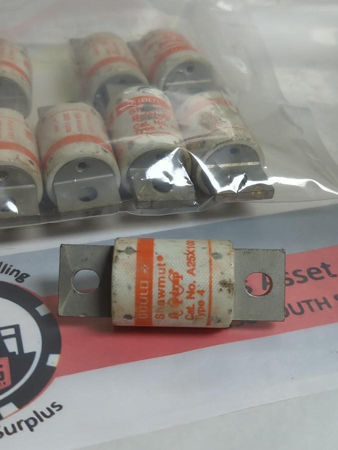 Used GOULD SHAWMUT,A25X100,TYPE 4 FUSE100 AMP LOT OF 10 PRE-OWNED