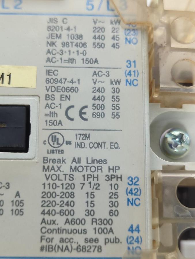 Used MITSUBISHI,S-N95,MAGNETIC CONTACTOR 3-POLE WITH GUARDS PRE-OWNED