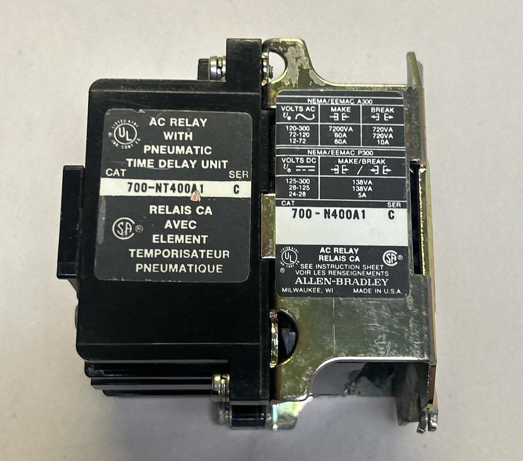 Used ALLEN BRADLEY,700-NT400A1,AC RELAY W/ PNEUMATIC TIME DELAY UNIT