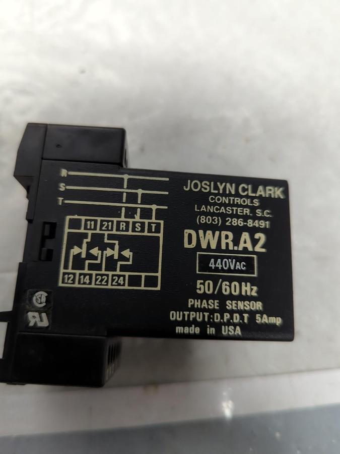 Used JOSLYN CLARK,DWR-A2,PHASE RELAY/SENSOR 440VAC 50/50 HZ PRE-OWNED