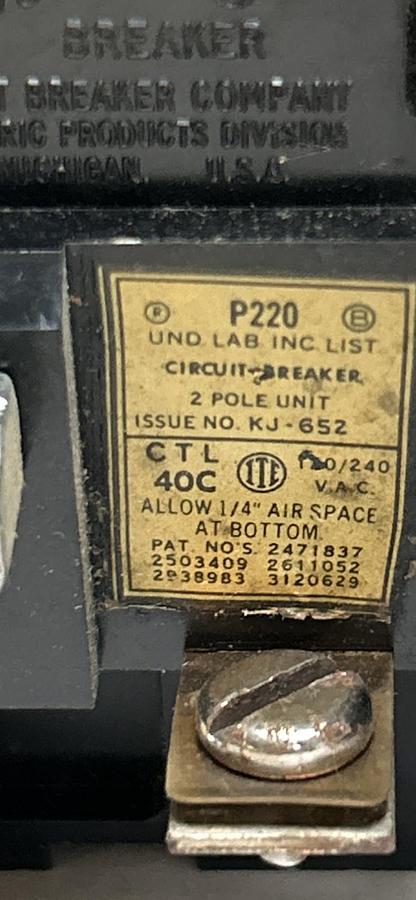 Used ITE,P220,CIRCUIT BREAKER 20A 120/240V 2P LOT OF 5