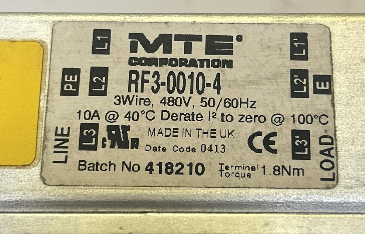 Used MTE,RF3-0010-4,FILTER 10A 480V
