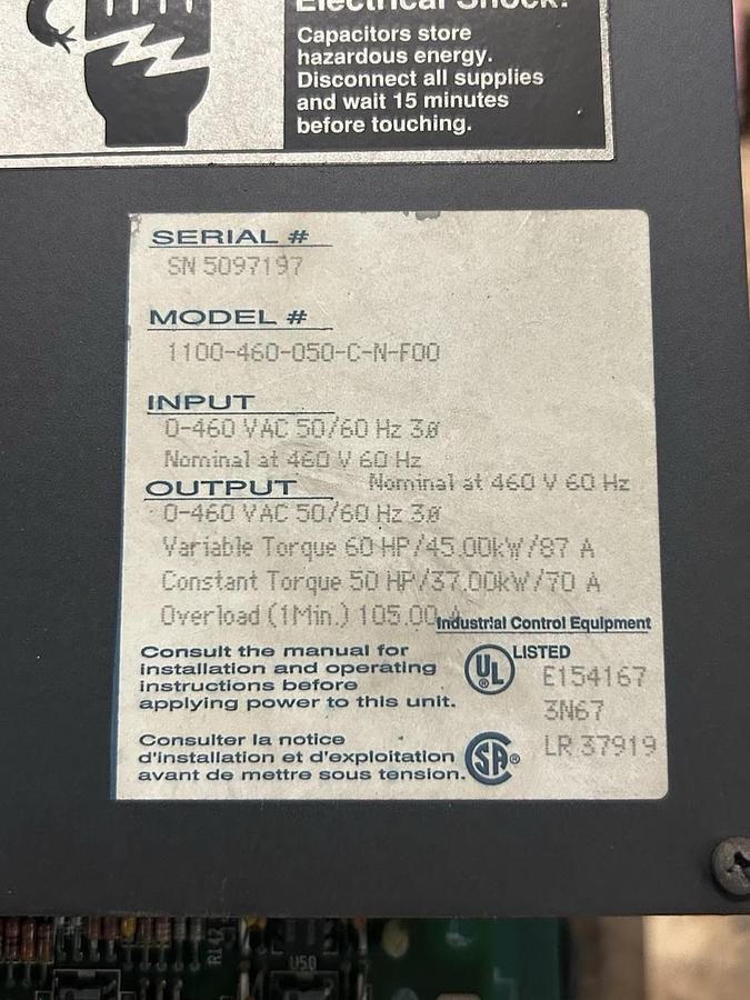 Used WESTINGHOUSE UNICO,1100-460-050-C-N-F00,DRIVE AC FLUX VECTOR 60HP 460VAC