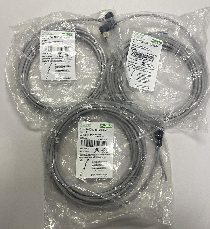 MURR ELEKTRONIK,7000-12361-2350500 M12, FEMALE 90° WITH CABLE LOT OF 3 NEW