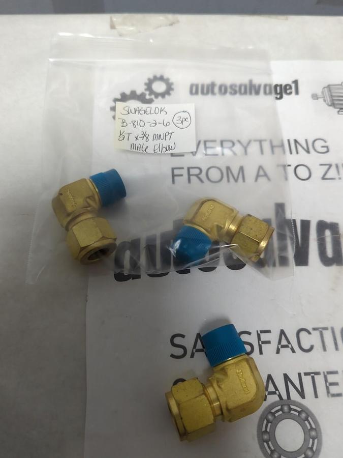SWAGELOK,B-810-2-6,1/2T X 3/8MNPT MALE ELBOW LOT OF 3 NOS