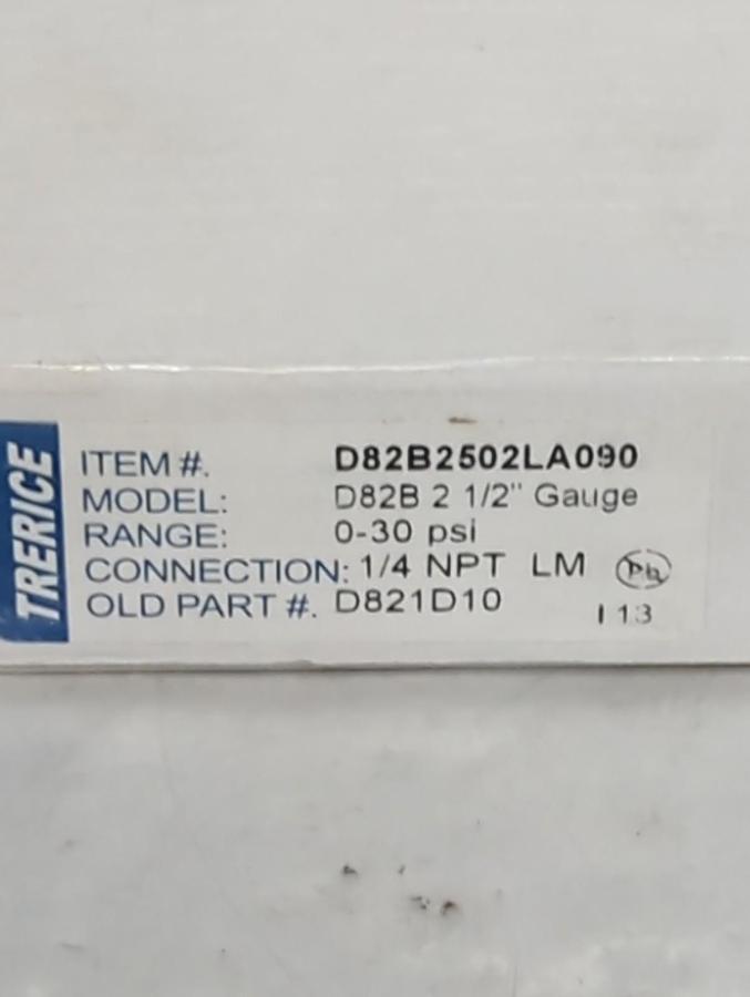 TRERICE,D82B,PRESSURE GAUGE 0-30PSI 1/4 NPT LM NOS