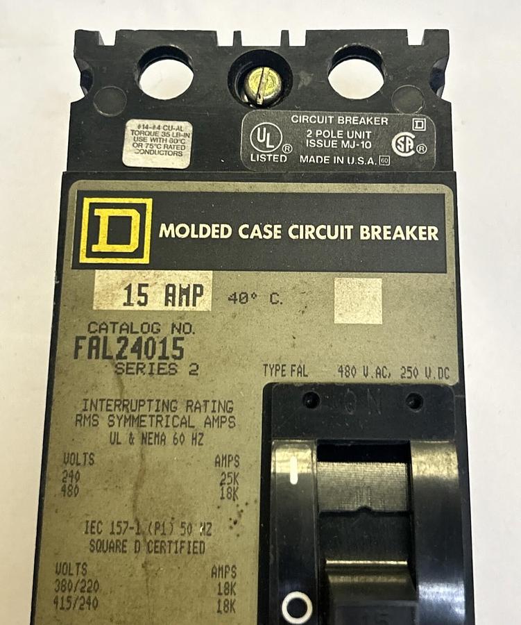 Used SQUARE D,FAL24015,CIRCUIT BREAKER 15A 480V