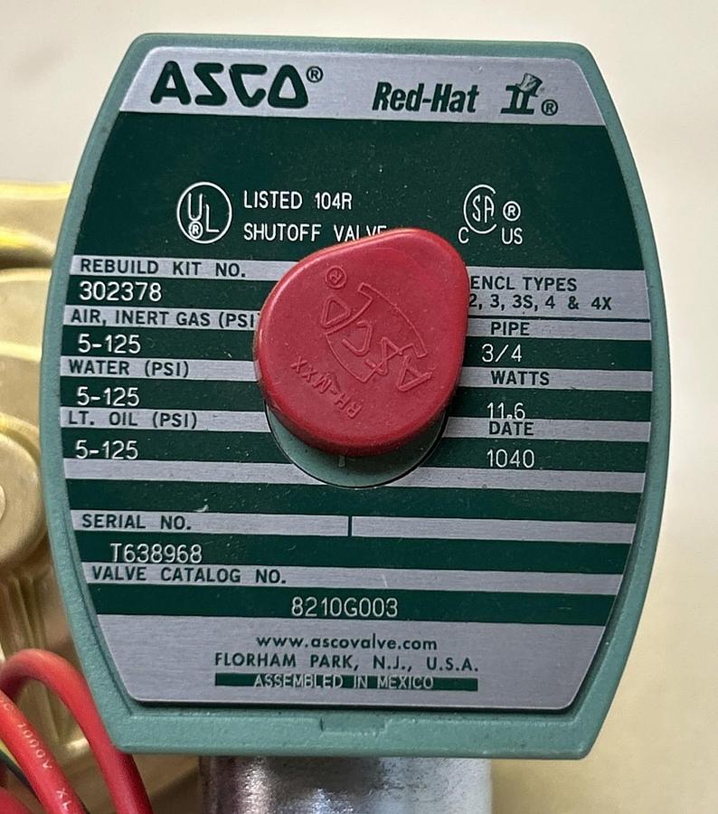 ASCO,8210G003,SOLENOID VALVE 125PSI 3/4INCH NOS