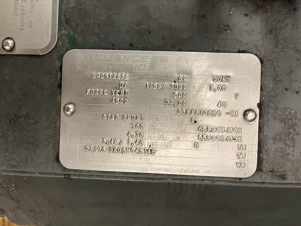 Used RELIANCE,LC2812ATZ,60HP DC MOTOR 1750/3000RPM 500VDC