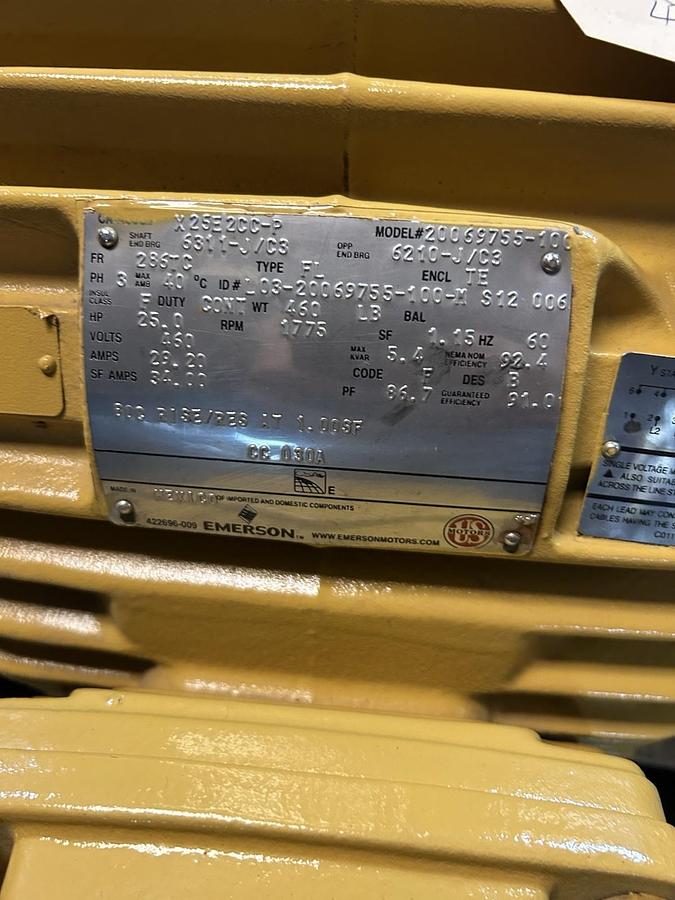 EMERSON,X25E2CC-P,MOTOR 25HP 460V 1775RPM 3PH 286TC FRAME