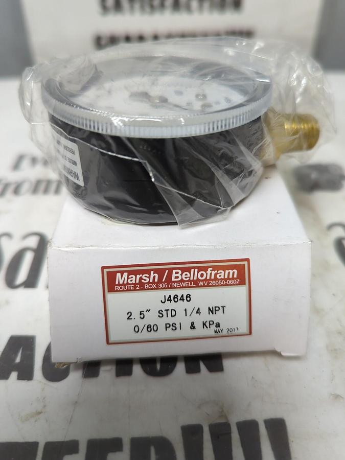 MARSH BELLOFRAM,J4646,2.5 INCH STD 1/4 INCH NPT PSI GAUGE NEW