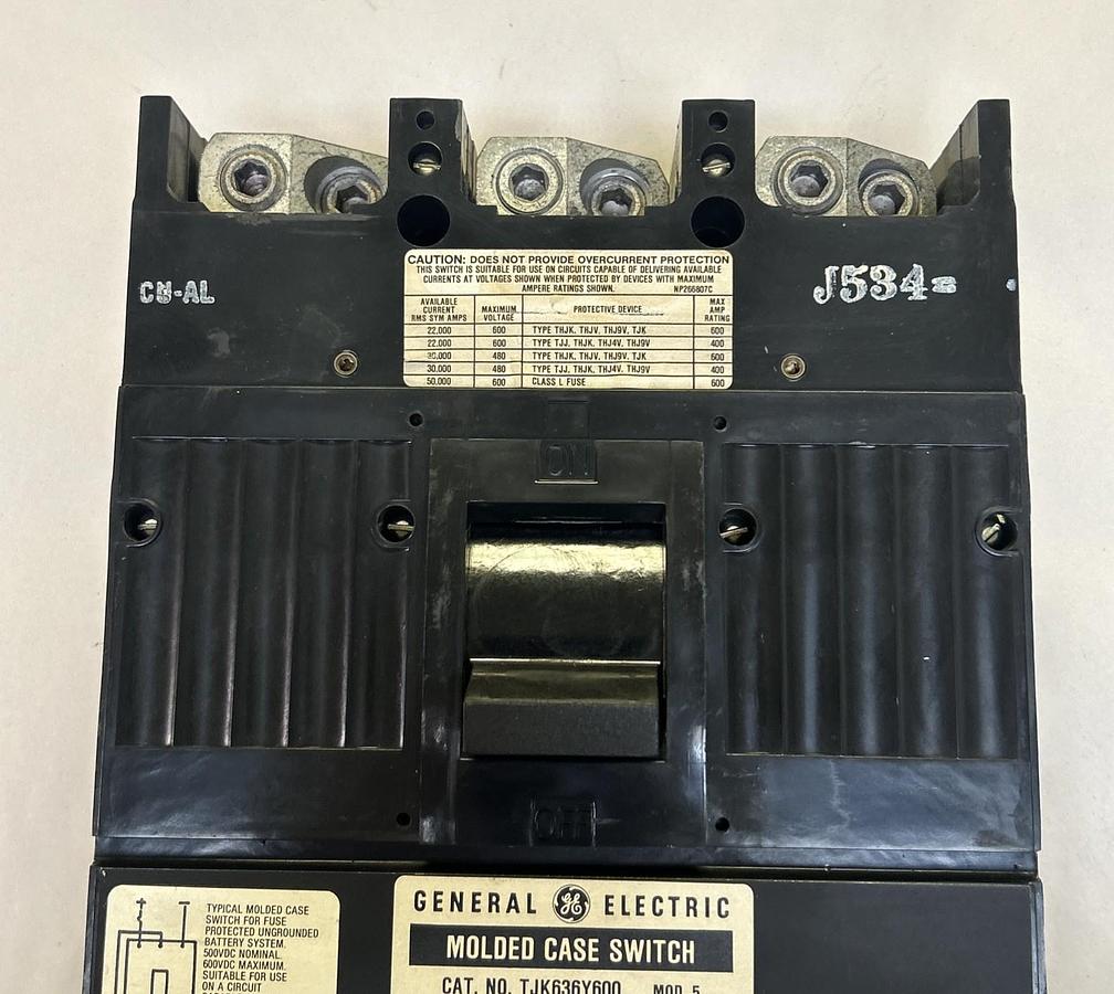 Used GENERAL ELECTRIC,TJK636Y600,CIRCUIT BREAKER 600A 600V 3POLE