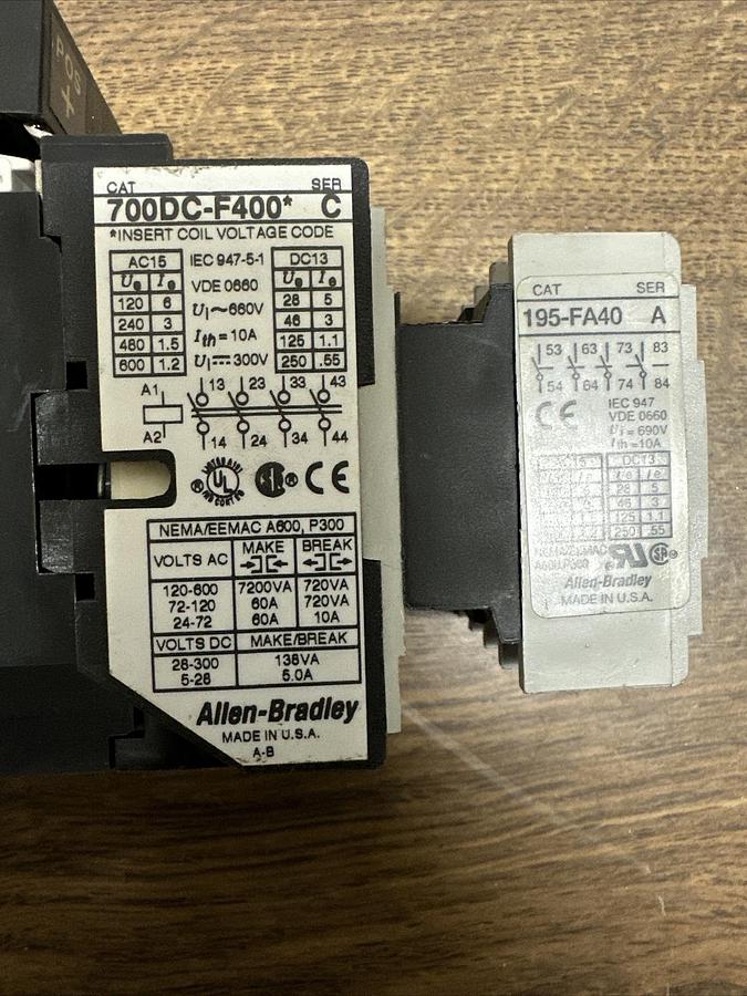 Used Allen Bradley,700DC-F400,W/195-FA40 Contactor