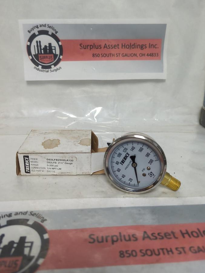 TRERICE,D82LFB,PRESSURE GAUGE 0-200PSI 1/4 NPT LM NOS