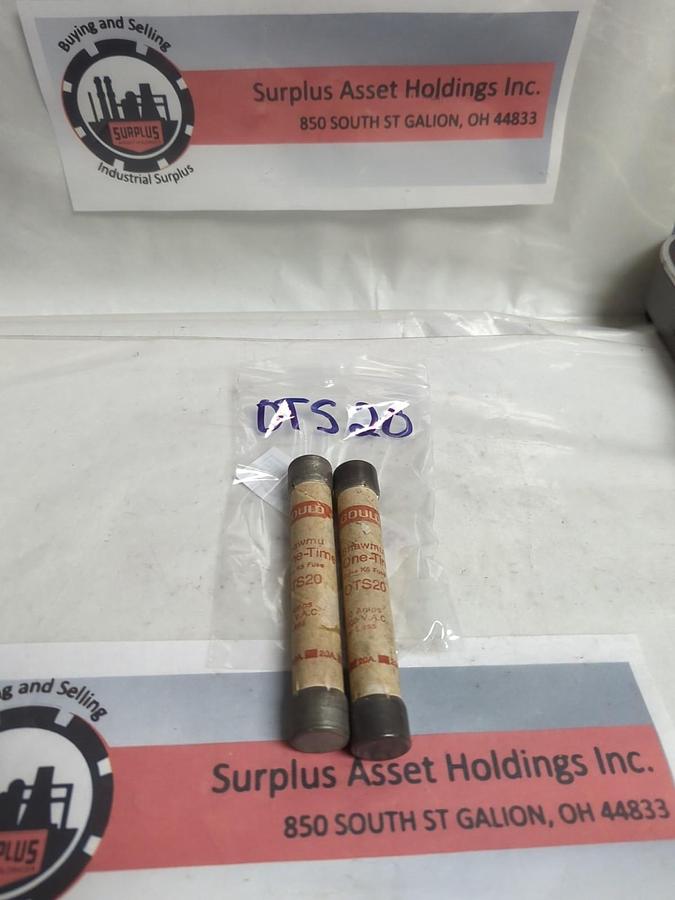 Used GOULD SHAWMUT,OTS20,ONE-TIME 20 AMP FUSE LOT OF 2 PRE-OWNED