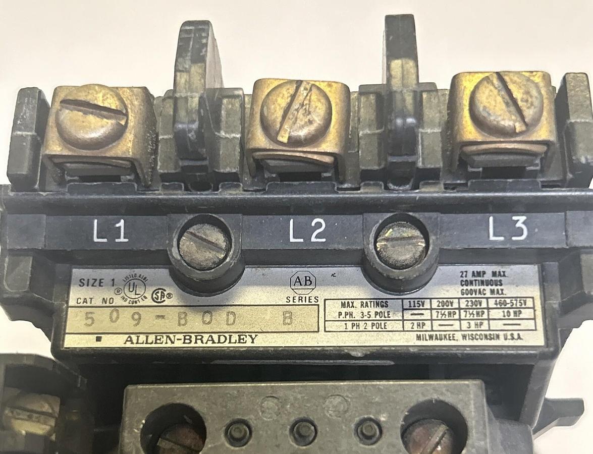 Used ALLEN BRADLEY,509-BOD,NON REVERSING STARTER SIZE 1 27A 600V