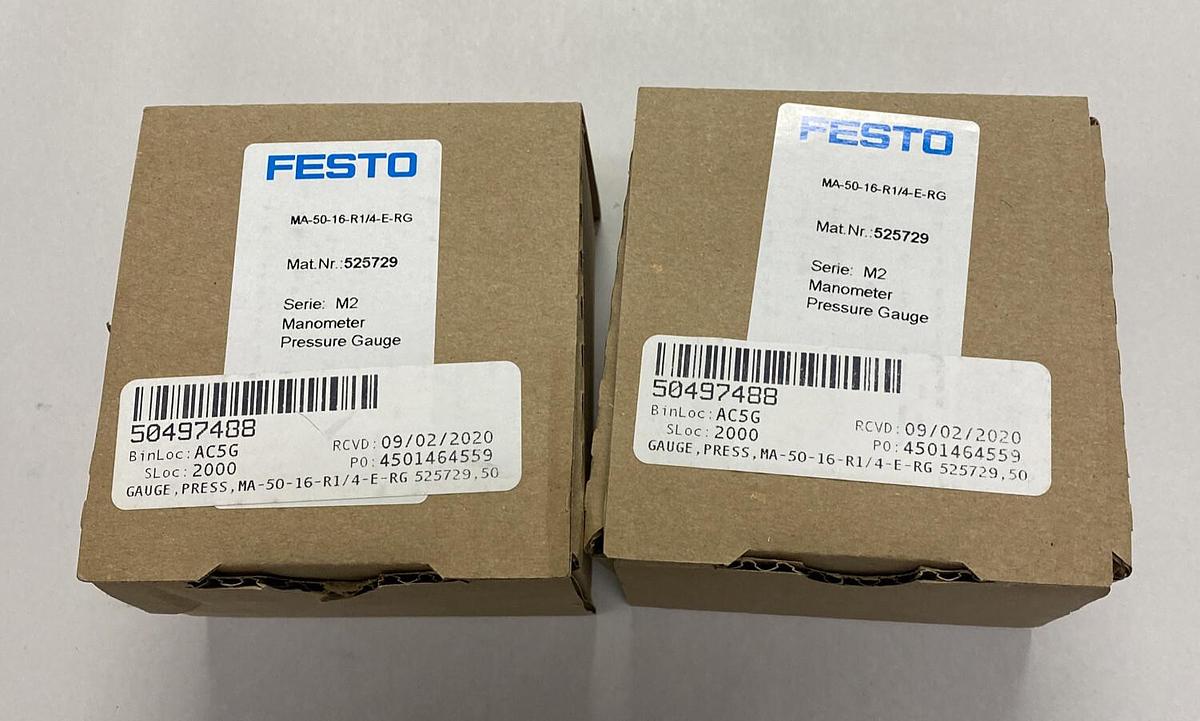 FESTO,MA-50-16-R1/4-E-RG,PRESSURE GAUGE LOT OF 2 NEW
