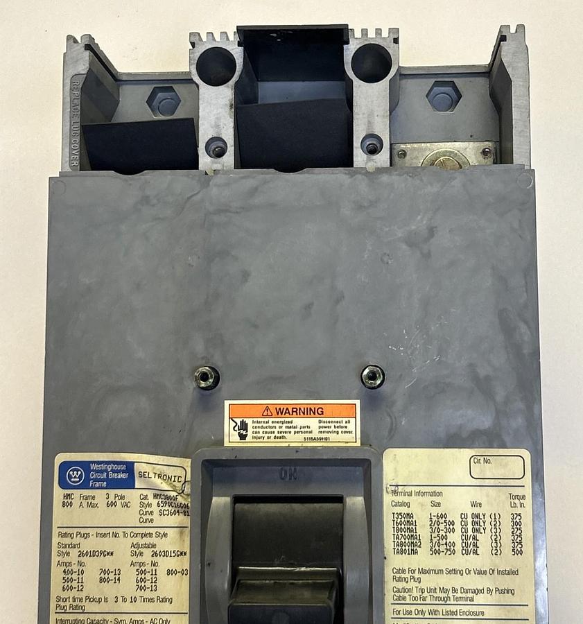 Used WESTINGHOUSE,HMC3800F,CIRCUIT BREAKER 800A 600V 3P