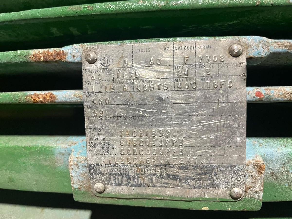 Used WESTINGHOUSE,60HP,MOTOR 1175RPM 3PH 405TS