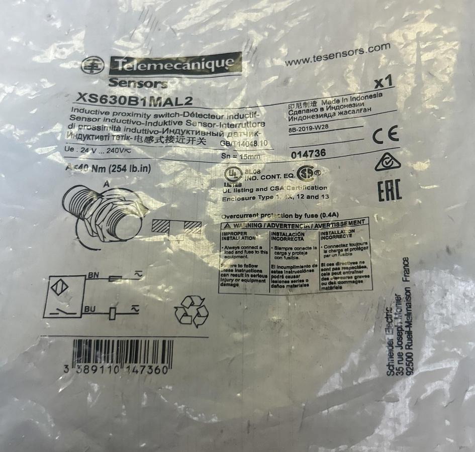 Used TELEMECANIQUE,XS630B1MAL2,PROXIMITY SENSOR NEW
