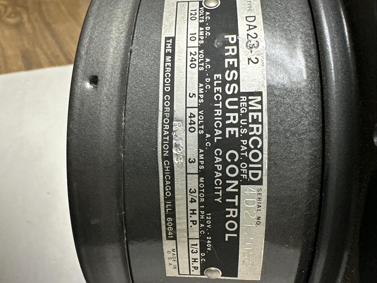 Mercoid Control,DA 23-2, Pressure Control
